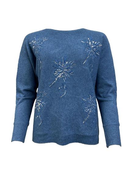 Maglione fiori strass