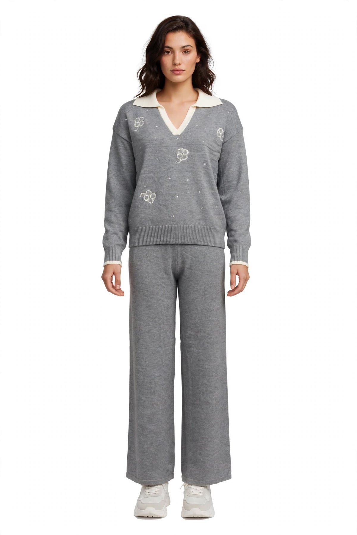 Completo maglione colletto dis. pantapalazzo