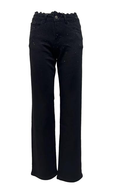 Jeans merletto girovita e strass lav. nero