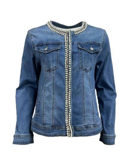 Giubbino jeans perle fintone e collo