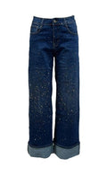 Jeans palazzo risvolto strass