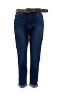 Jeans mom-fit cuntura cuoio