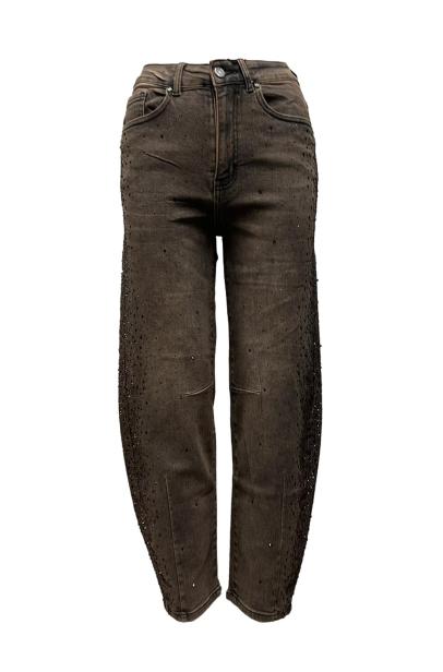 Jeans balloon strass e cucitura laterale lav. terra