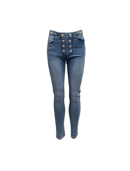 Pantalone jeans elastico e bottoni