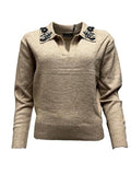 Maglia polo appl. ricamo strass colletto