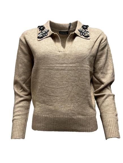 Maglia polo appl. ricamo strass colletto