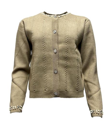 Cardigan perle strass collo e polsi