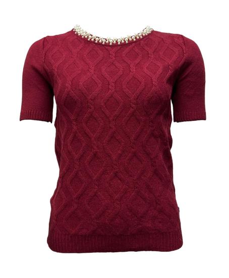 Maglia mm perle scollo dis. rombi