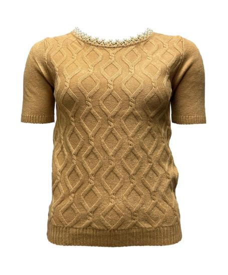 Maglia mm perle scollo dis. rombi