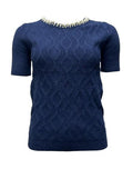 Maglia mm perle scollo dis. rombi