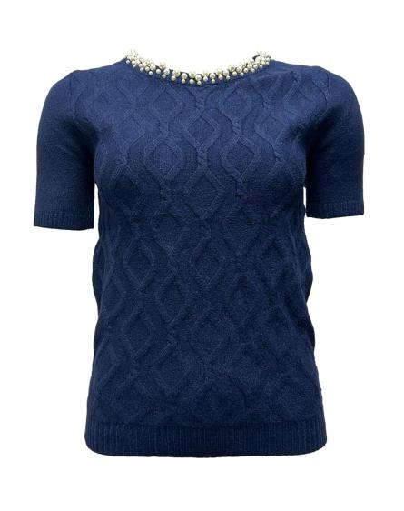 Maglia mm perle scollo dis. rombi
