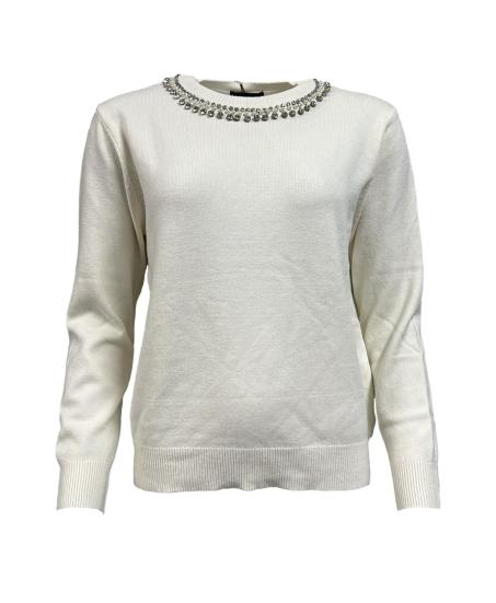 Maglione collo perle strass