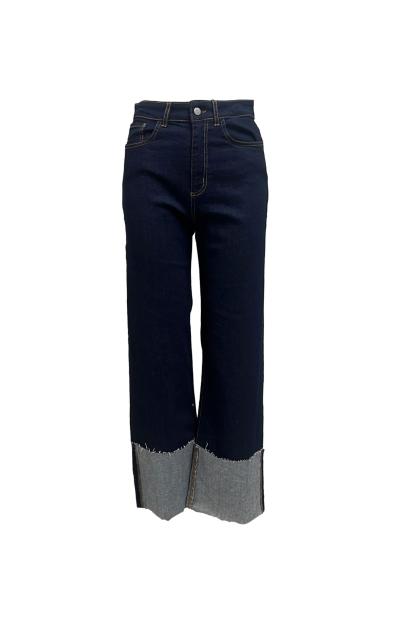 Pantalone jeans scuro piegone fondo contrasto