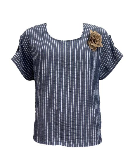 Maglia riga-lino m/m spilla