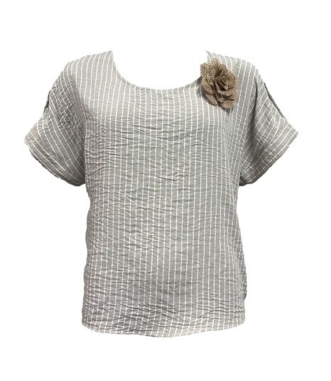 Maglia riga-lino m/m spilla