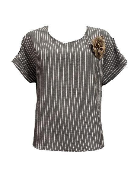 Maglia riga-lino m/m spilla