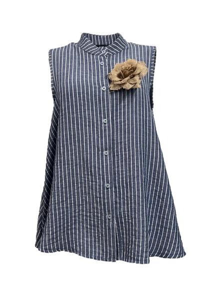 Camicia svasata lino-riga spilla