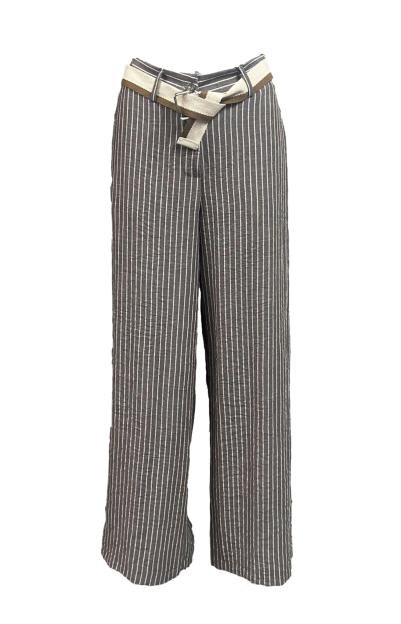 Pantalone lino-riga cintura