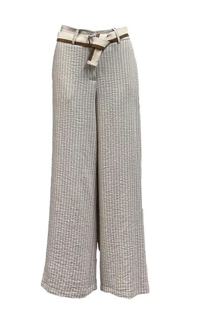 Pantalone lino-riga cintura