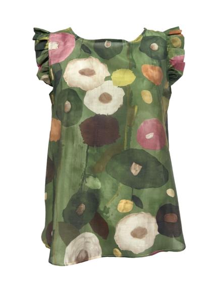 Top rouches fiori dipinto