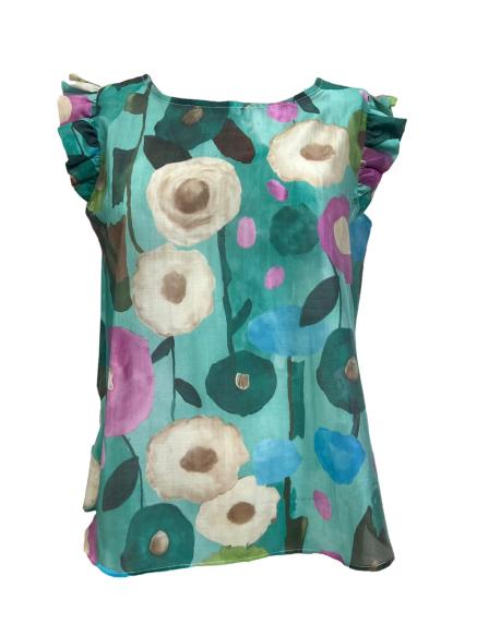 Top rouches fiori dipinto