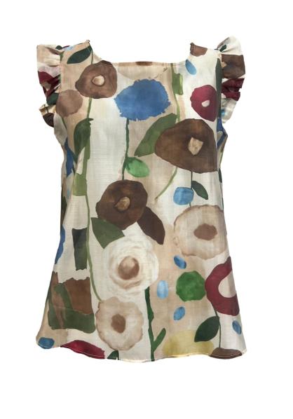Top rouches fiori dipinto