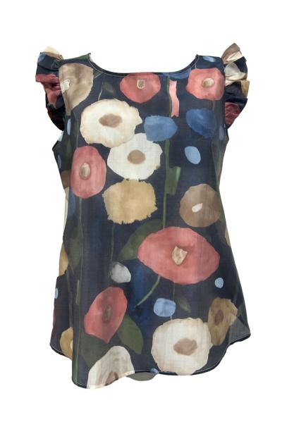 Top rouches fiori dipinto