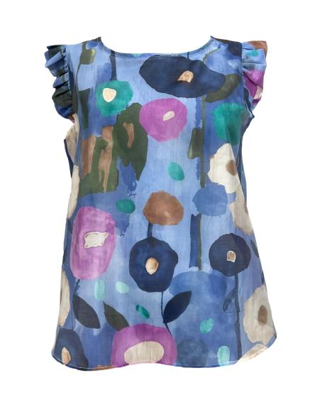 Top rouches fiori dipinto