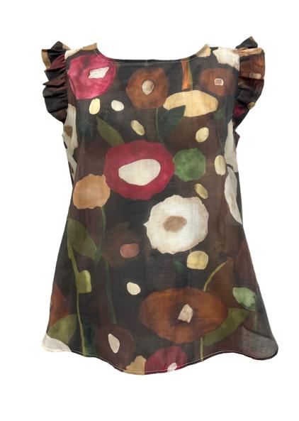 Top rouches fiori dipinto