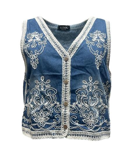 Gilet jeans ricamo