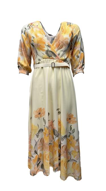 Abito corpetto plisse fiori grandi