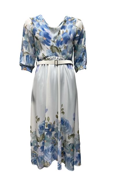 Abito corpetto plisse fiori grandi