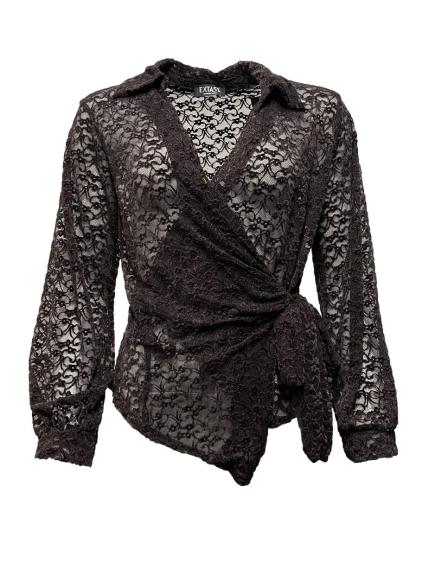 Maglia incrocio pizzo-velluto