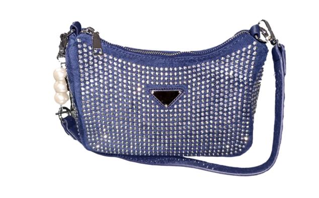 Borsa rettangolare camoscio strass perle